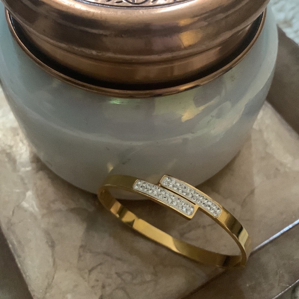 Rhinestones Yellow Gold Wrap Bangle Bracelet